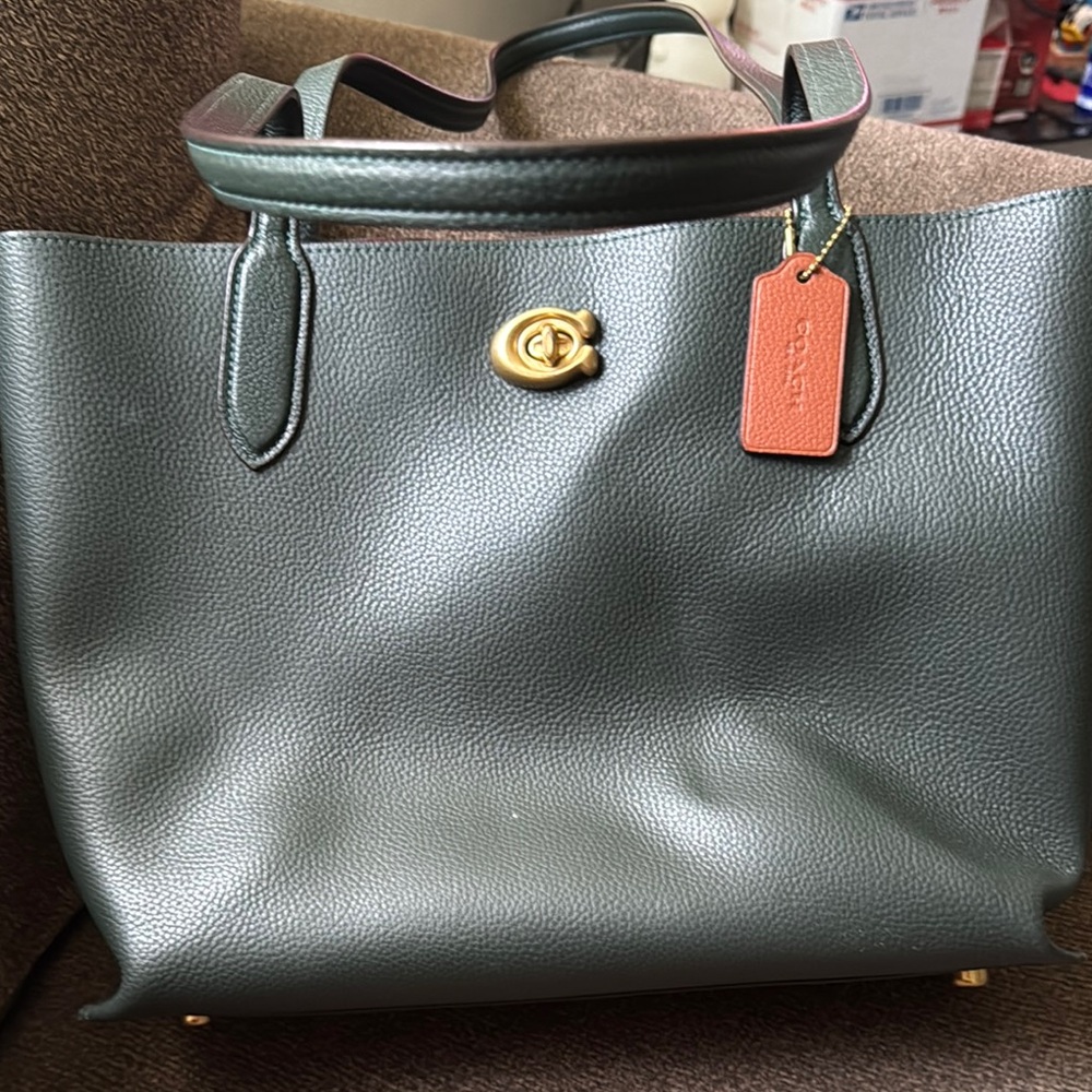 Coach Green Leather Tote Bag